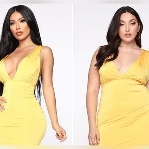 Sexy Yellow bodycon dress (sleeveless, Deep V) plus size